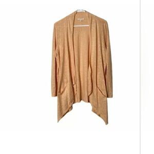 Eileen Fisher M Sunny Orange LINEN Blend OpenFront Sharkbite Hem Women Cardigan